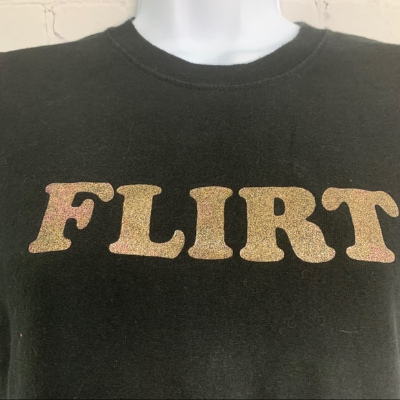 Black T-shirt With Flirt Gold Letters Medium - Picture 2 of 4